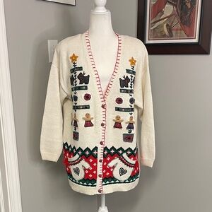 Beldoch Popper womens long cardigan vintage holiday christmas sweater size Large